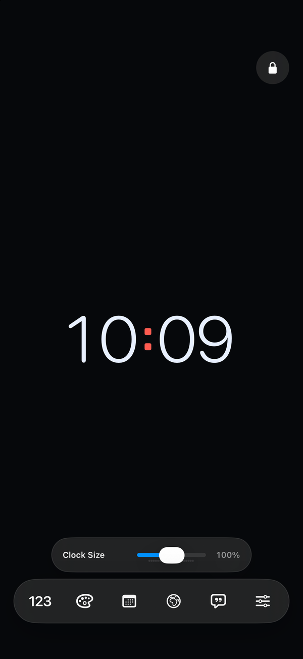 Full-width quick buttons and a separate top-right lock on iPhone. Clock Pro is active; Location and Message are Pro controls.